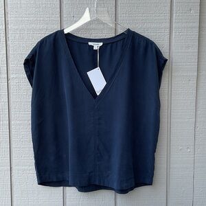 Splendid Navy Deep V-Neck Cap Sleeve Top